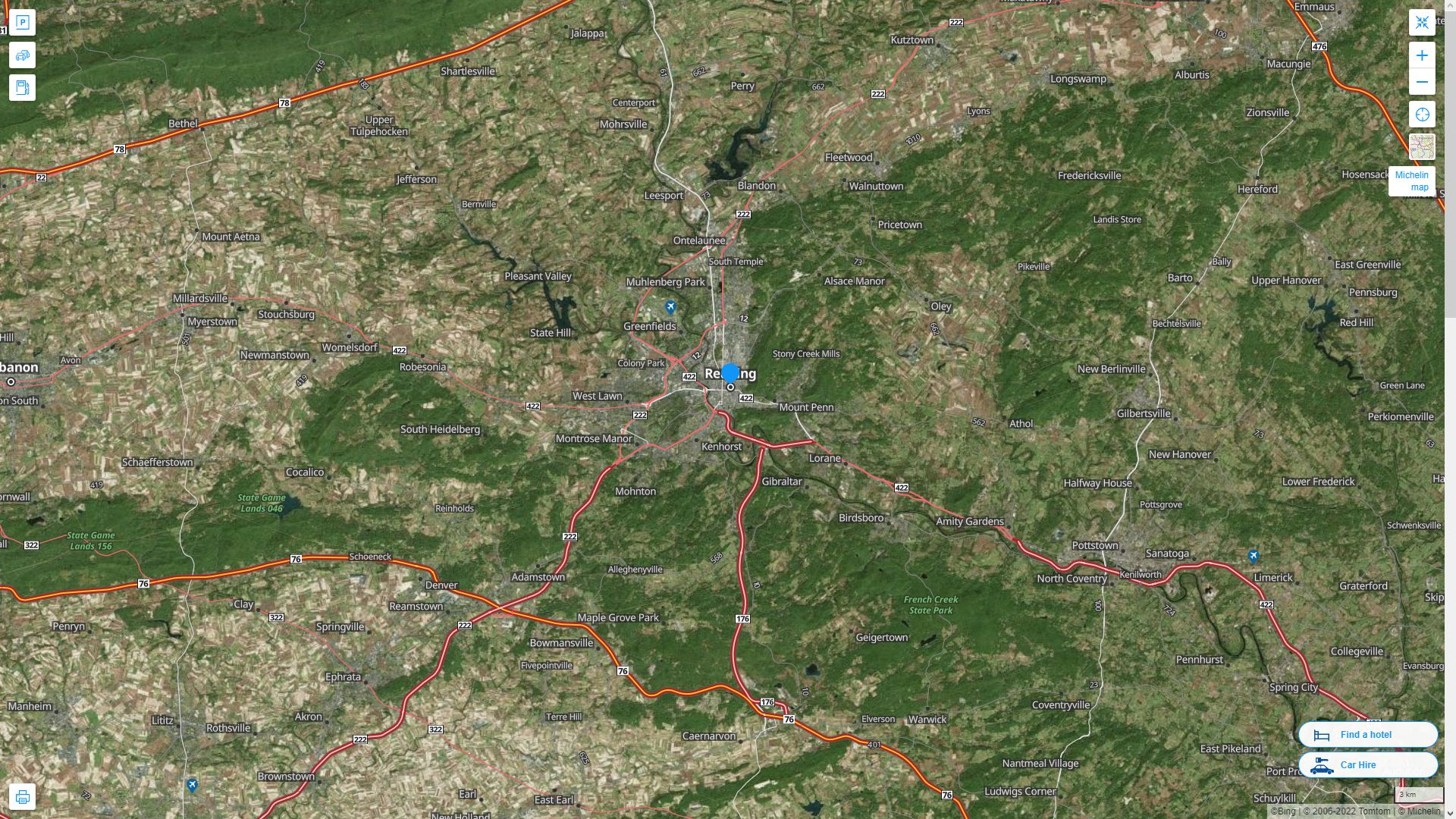 Reading Pennsylvania Highway and Road Map with Satellite View